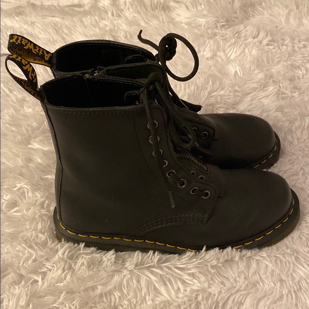 Dr. Martens Black Ankle Boots with Yellow Stitching